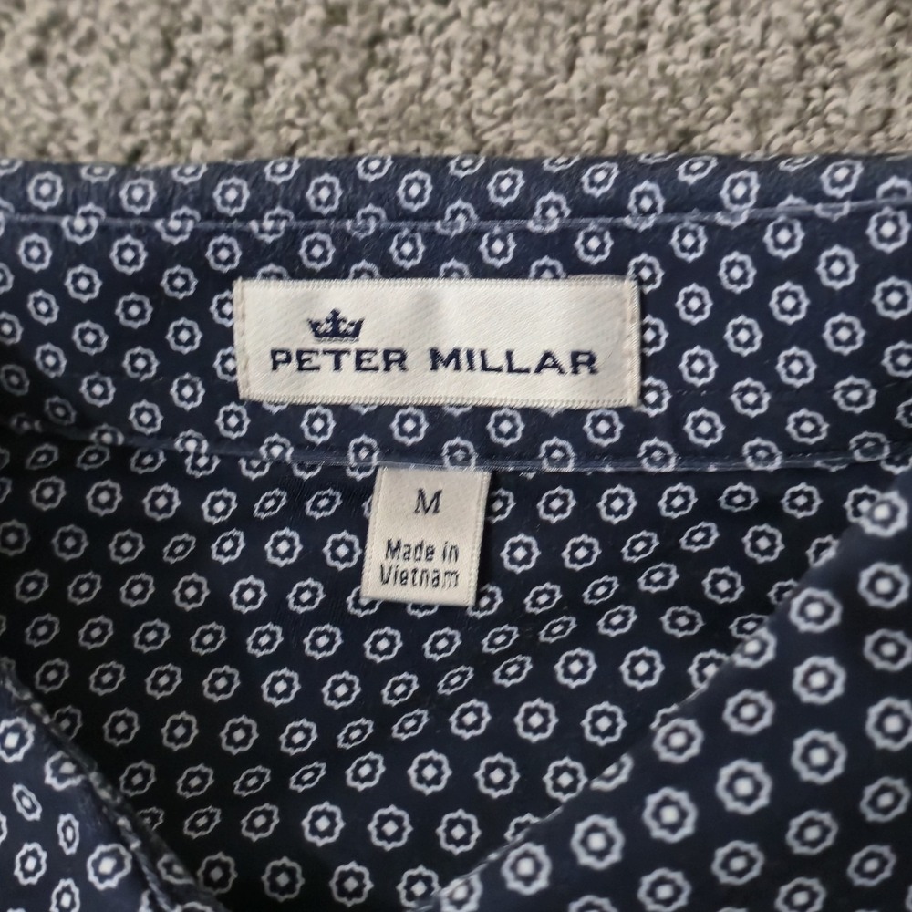 Peter Millar Shirt Men M Blue AOP Polo Performance Short Sleeve Golf Athleisure - Picture 3 of 6